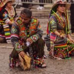 Colorful traditional Andean costumes showcased in a vibrant dance ceremony.